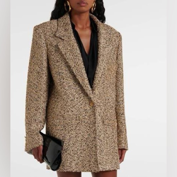 Oversized Wool Tweed Women’s Winter Coat Retro Style Beige Neutral Tan Classic - Picture 13 of 16